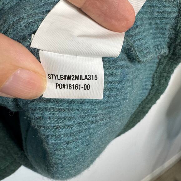 prAna Milana Asymmetrical Wool Snap Button Jacket Green Long Pockets Size M $180 - Picture 9 of 9